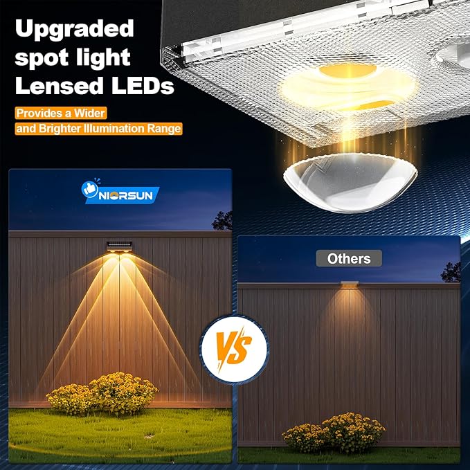 NIORSUN Solar Fence Lights,12 Pack Deck Light,Led Lights Warm White Outdoor Wall Lights,IP45 Solar Powered Light Waterproof for Backyard/Pool/Railing/Patio/Porch/Step/Outside/Garden (Black) NIORSUN
