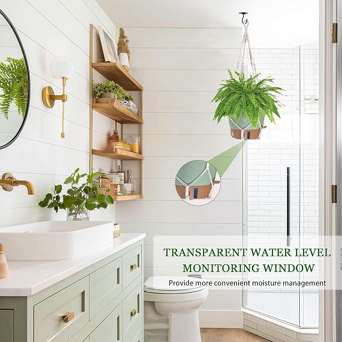 10 Inch Hanging Planters for Indoor Plants, 2 Pack Self Watering Hanging Baskets Flower Pots with Drainage Hole, Visual Reservoir & 2 Kinds of Plant Hanger for Home Decor Fielda