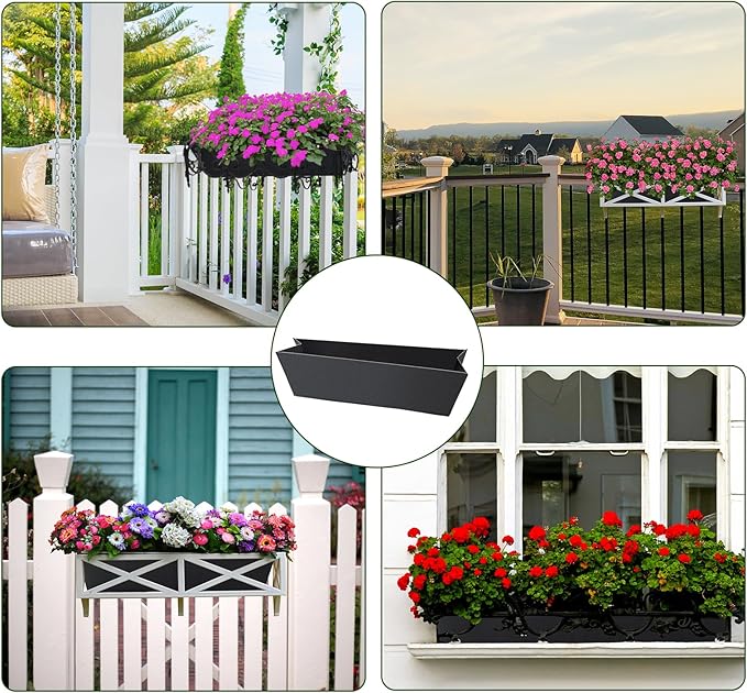 2PCS 24Inch Rectangle Window Box Liner Felt Planter Basket Liner Insert Black Plant Container Liners Non Woven Fabric Liner for Garden Fence Wall Railing Hanging Flower Pot - Avoid Bird Nesting Fantang