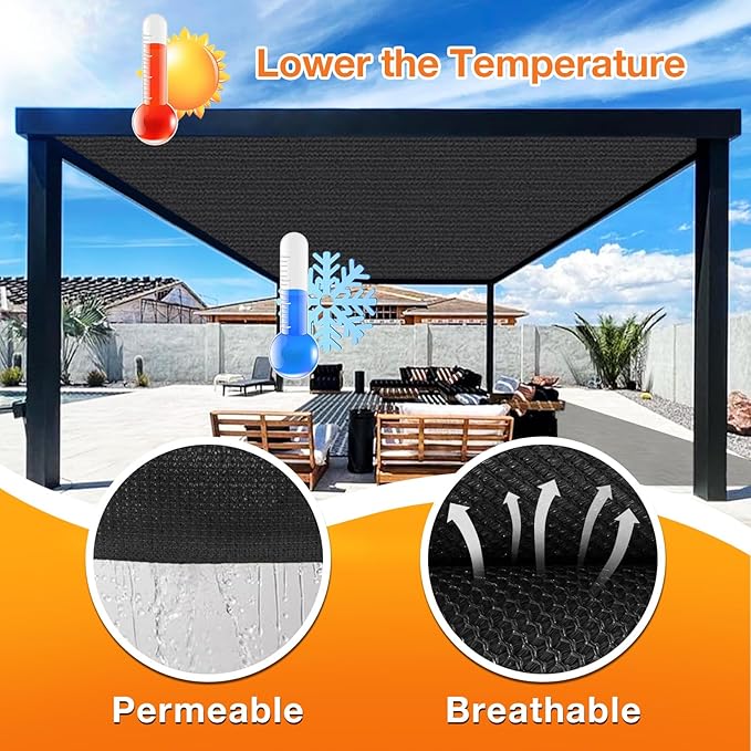Artpuch Outdoor Pergola Shade Cover 16x22 FT Sun Shade Cloth with Grommets Black 90% UV Protection Canopy Patio Privacy Screen (Customized Available) Artpuch