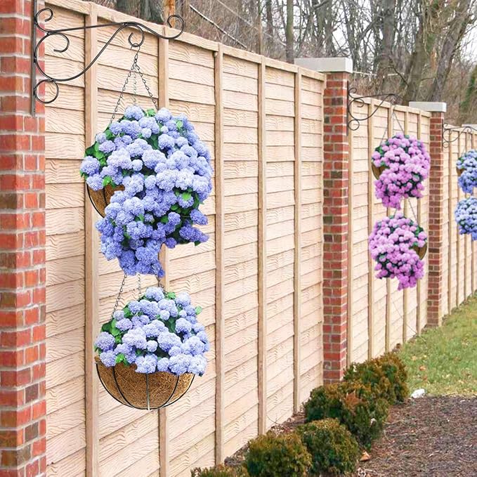 Hanging Plant Basket Flower Holder (2pack, 14 inch)-Metal Wire Round Hanging Basket Planter with Coco Fiber Liners for Plants Flower Pots Indoor Outdoor Garden Porch and Balcony Decor TOOCMEUK