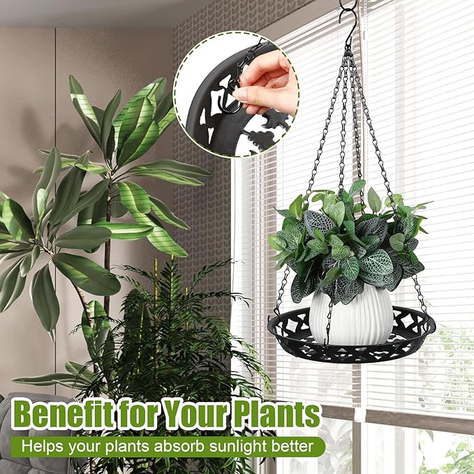 Enhon 6 Pack Metal Hanging Planter, 12 Inch Indoor Outdoor Plant Hanger, Classy Glossy Black Decorative Shelf for Window Wall Ceiling Home Decor Clickhere