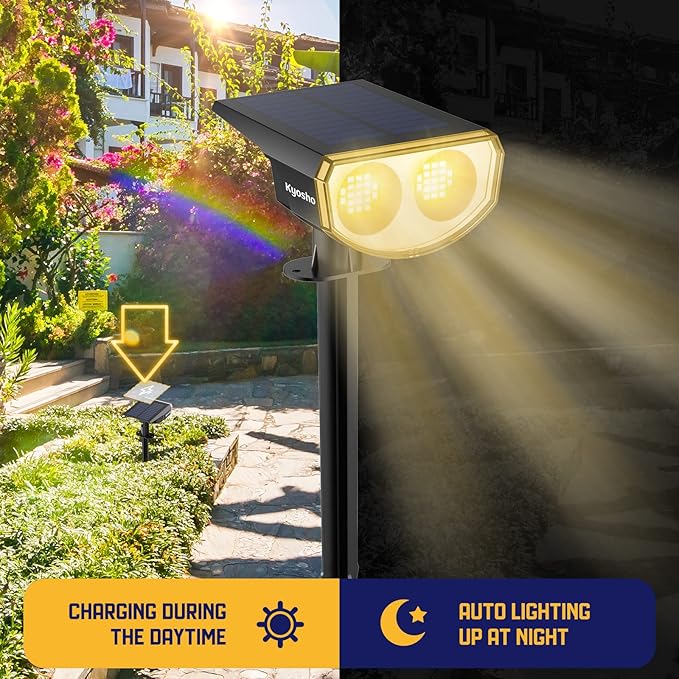 Kyosho Solar Outdoor Lights Waterproof IP67, 38 LEDs Solar Spot Lights Outdoor, 2-in-1 Landscape Spotlight with 3 Modes for Lawn, Pathway, Yard, Pool, 4 Pack Kyosho