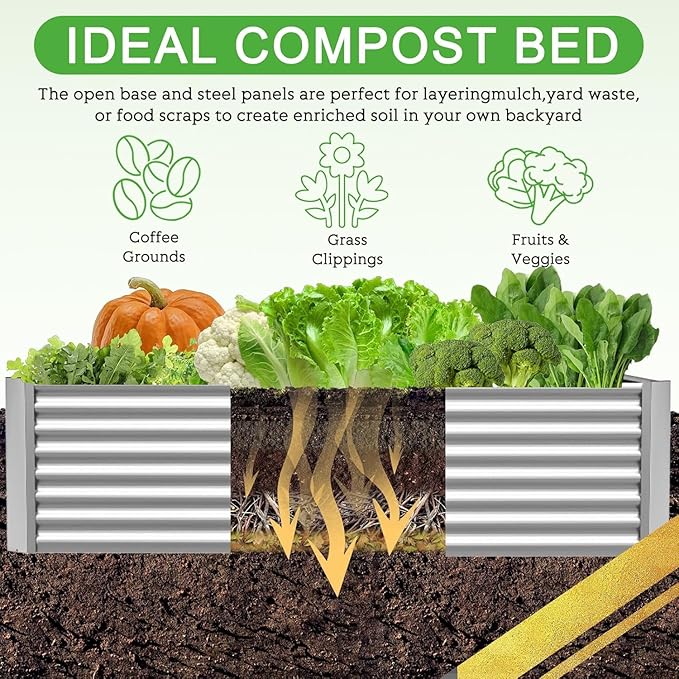 FRIZIONE 3pcs 6x3ft Galvanized Raised Garden Bed Outdoor,Above Ground Garden Bed for Vegetable,Metal Raised Beds for Flower,Steel Raised Beds for Gardening FRIZIONE