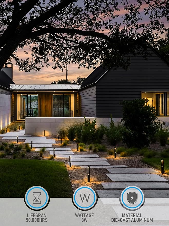 LEONLITE 10-Pack Low Voltage Landscape Pathway Lights, LED Bollard Path Lights, 3W Outdoor Landscape Lighting for Driveway, Garden, Aluminum, 12-15V AC/DC, IP65 Waterproof, 3000K Warm White, Black LEONLITE