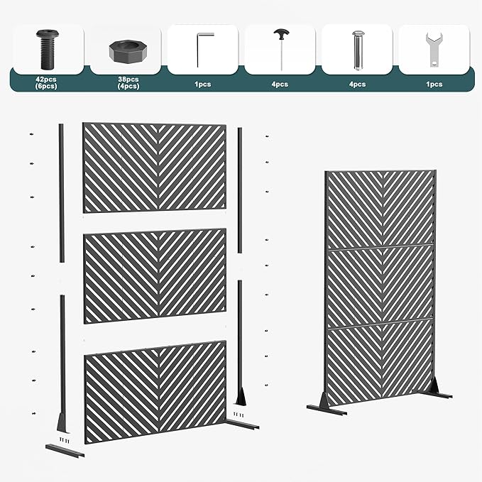 Casaphoria Metal Privacy Screen Outdoor, 72" H x 47" W Freestanding Decorative Privacy Screen for Patio Deck Balcony Garden with Stable Base, Black-Benjamin Casaphoria