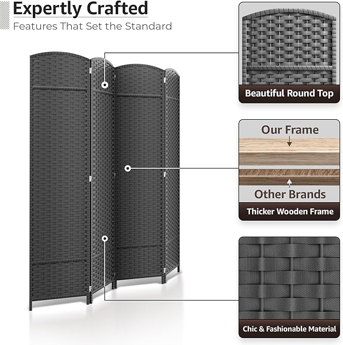Sorbus 4 Panel Room Divider 6 ft. Tall - Privacy Screen, Extra Wide Double Hinged Panels, Mesh Hand-Woven Design, Partition Room Dividers and Folding Privacy Screens, Wall Divider for Room Separation Sorbus