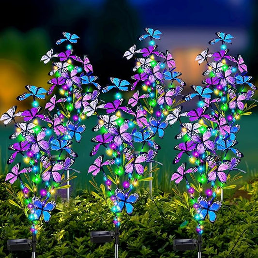 Solar Garden Lights Outdoor Waterproof, 6 Pack Solar Butterfly Lights with 60 LED 12 Butterfly Colorful Lighting for Garden Yard Lawn Outdoor Decor, Gift for Mom Women Mother's Day MRHEPHAESTUS