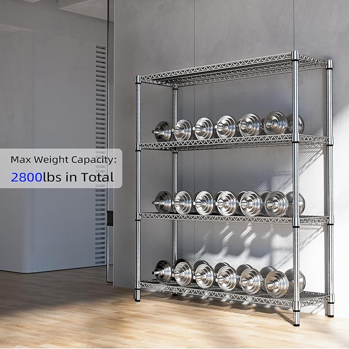 2800 LBS 59" W 4 Tier Storage Shelves Rack Metal Wire Shelving Unit, Storage Standing Shelf Organizer for Laundry Bathroom Kitchen Pantry Garage Utility Room, Chrome 17.7" D x 59.1" W x 70.4" H MEIGAOPLASTICANDMETALHKCOLIMITED