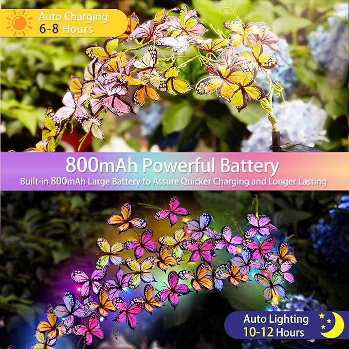 Solar Garden Lights Outdoor, Waterproof Solar Butterfly Lights 4 Pack Willow Vine Light with 80 LED 33 Butterfly Colorful Lighting for Garden Yard Lawn Outdoor Decor, Gift for Mom Women Mother's Day MRHEPHAESTUS