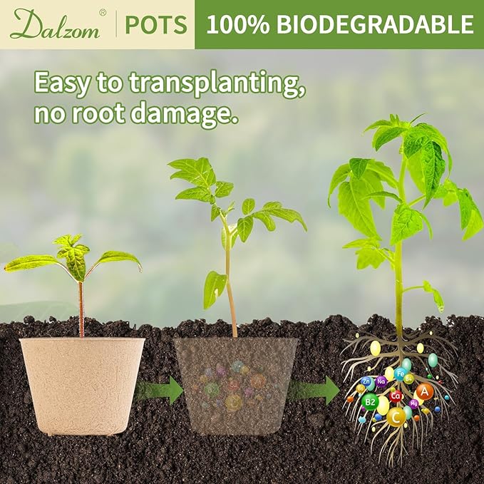 Dalzom® 60Pcs 4” Peat Pots with 60Pcs Plant Labels, Biodegradable Pots for Seedlings with Drainage Holes, Garden Plant Nursery Pots Seed Starting Trays Dalzom