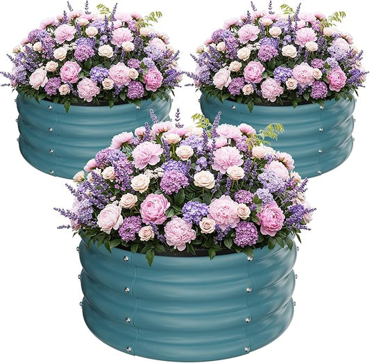ZXZYHFTY Round Galvanized Raised Garden Bed kit, Blue Outdoor Garden Raised Planter Box, Round Large Metal Raised Garden Beds for Vegetable 2 * 2 * 1ft 3 Pcs ZXZYHFTY