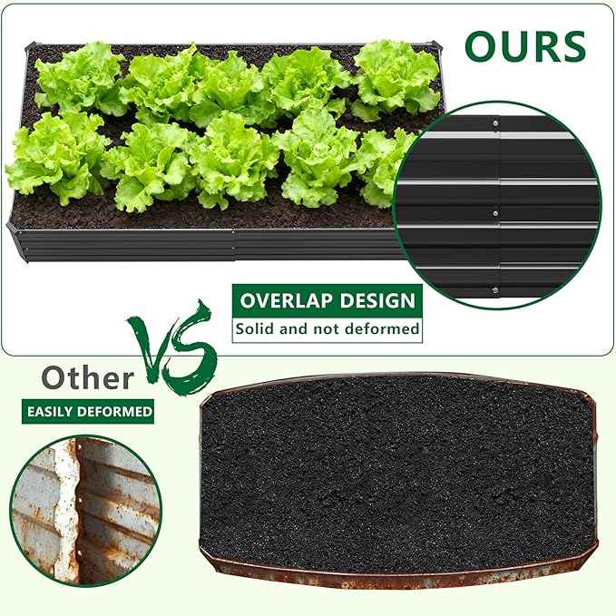 2 Pack 6x3x1FT Galvanized Raised Garden Beds Kit Outdoor Metal Gardening Planter Box for Vegetable Elevated Flower Herbs,Black Meberam