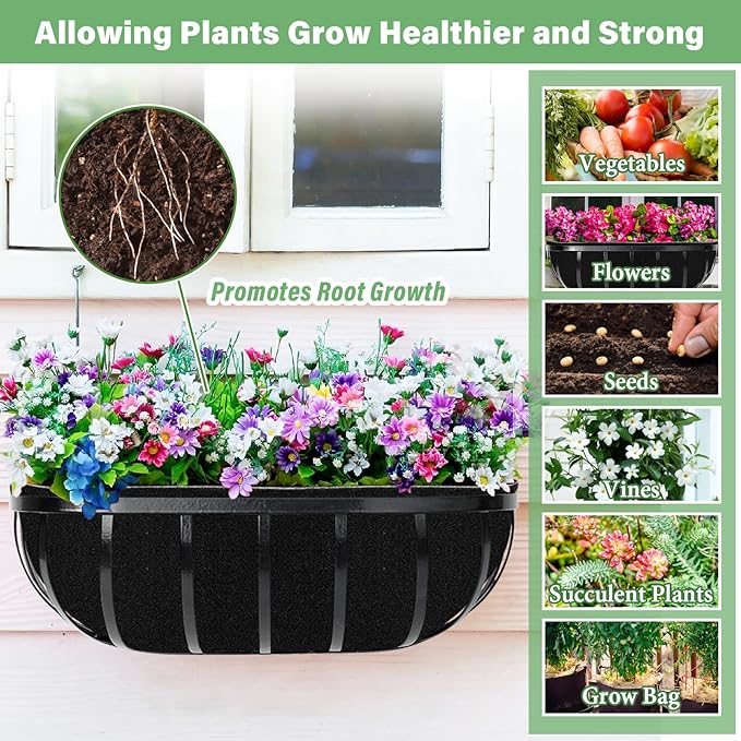 Riare 4 Pack 24 Inch Black Felt Window Box Liners- Fabric Trough Planter Basket Liners Replacement, Non-Woven Hanging Plant Liner for Wall Hanging Basket, Garden Fence Railing (Avoid Bird Nesting) Riare