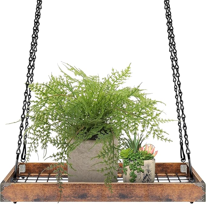 Plant Hanger Indoor Outdoor, 16" Large Hanging Planters for Indoor Plants Hanging Plant Holder Wood Metal Hanging Plant Shelf Large Hanging Baskets for Plants Outdoor Window Ceiling Lilybud--lily