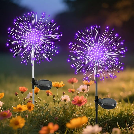 Garden Outdoor Lights, 2 Pack 120 LED Solar Garden Lights Fairy Lights Outdoor Waterproof Decorative Solar Firework Lights for Yard Patio Pathway Flowerbed Party Wedding Decor, Purple Slyuexu