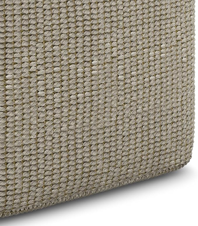 SIMPLIHOME Zelma Square Pouf – 18 inch Wide Upholstered PET Polyester Ottoman in Cream and Natural, Boho Indoor/Outdoor Footstool or Extra Seating for Living Room, Bedroom, or Patio, Assembled SimpliHome