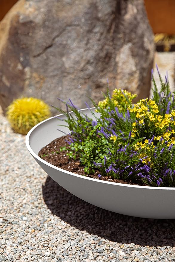 Veradek Mason Series Lane Bowl Planter| for Indoor or Outdoor Tabletops/Gardens |Made from Plastic-Stone Composite with Drainage Holes|Modern Décor for Flowers, Succulents, Small Plants VeradekOutdoor