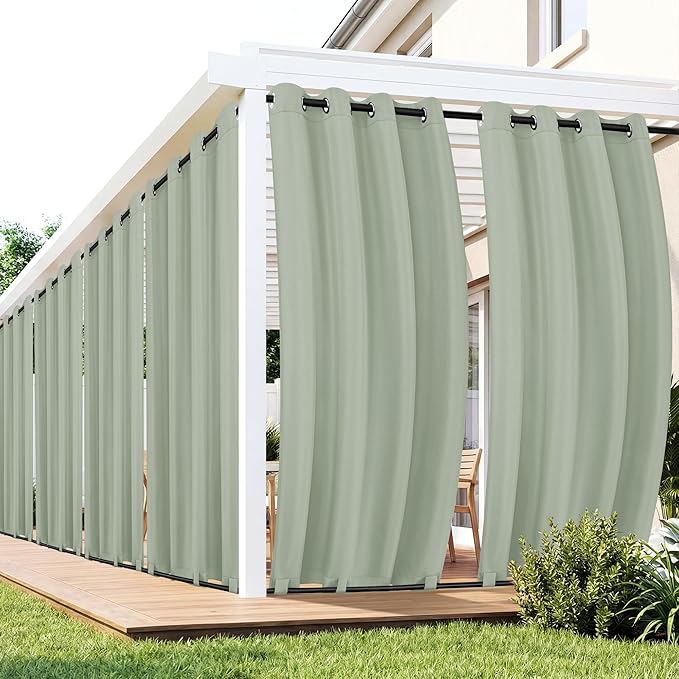 Outdoor Curtains for Patio Waterproof 6 Panels - Windproof, Privacy, Weatherproof Outside Drapes for Gazebo Pergola Porch, Grommet Top and Tab Bottom, 54x84 Inch, Sage Green RichSets