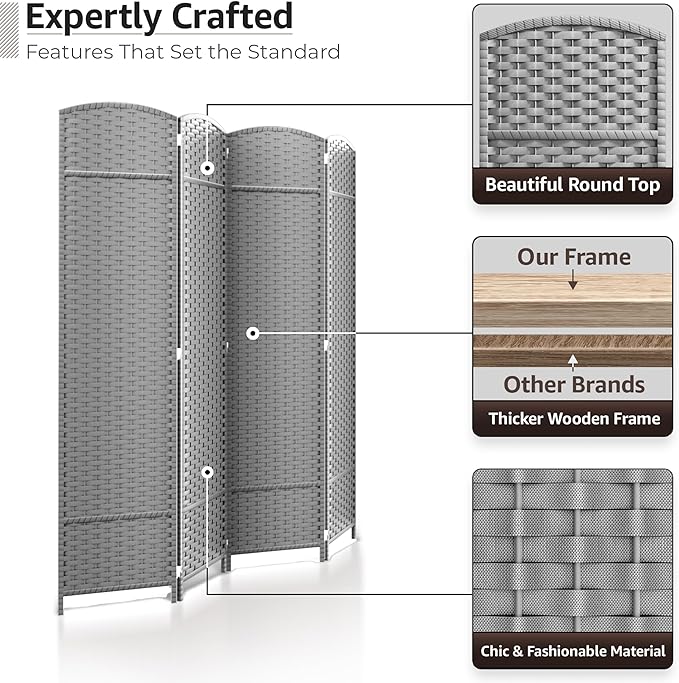 Sorbus 4 Panel Room Divider 6 ft. Tall - Privacy Screen, Extra Wide Double Hinged Panels, Mesh Hand-Woven Design, Partition Room Dividers and Folding Privacy Screens, Wall Divider for Room Separation Sorbus