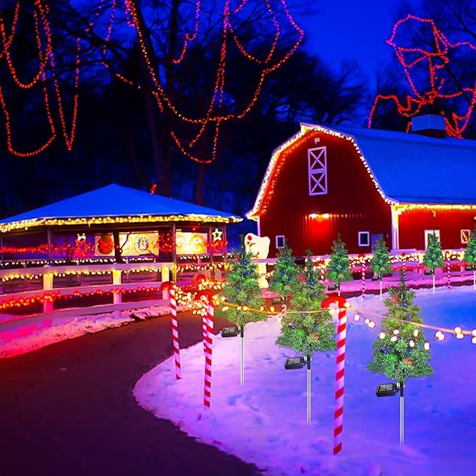 Solar Christmas Tree Garden Stake Lights Waterproof Christmas Decorations Tree Lights Outdoor Xmas Tree Light Christmas décor Pathway Lights Patio Yard (Color, 2pcs FANFX