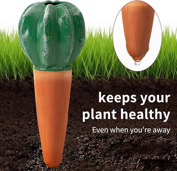4 Pack Watering Globes - Terra Cotta Watering Spikes for Indoor Plants, Handcrafted Cactus Shape Self Watering Devices with Slow Release System, Plant Water Bulbs for Vacation & Outdoor Pots SUREYUESI