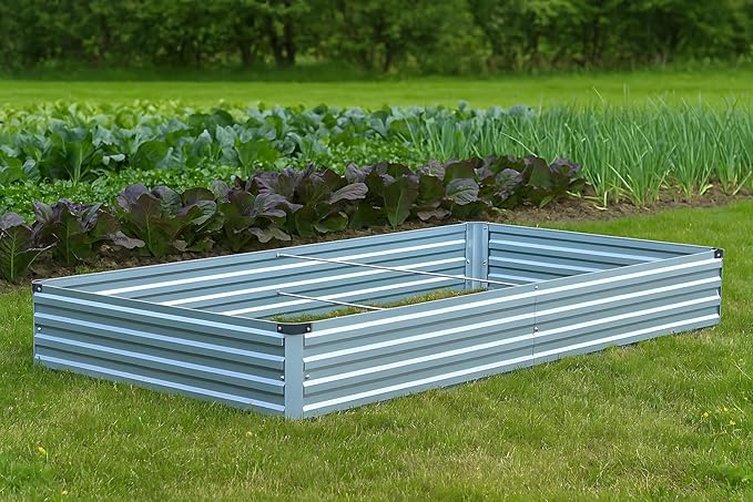 3 Pack 6x3x1FT Galvanized Raised Garden Bed Kit, Outdoor Metal Planter Box for Vegetables, Bottomless Rectangular Gardening Bed with Support Rods, Tool-Free Assembly, Gray Meberam