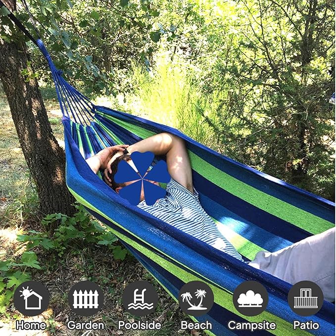ANYOO Cotton Hammock Portable Camping Hammocks for Hanging Sturdy Garden Comfortable Fabric Hammock with Tree Straps Up to 660lbs with Travel Bag for Camping Outdoor/Indoor Patio Backyard Anyoo
