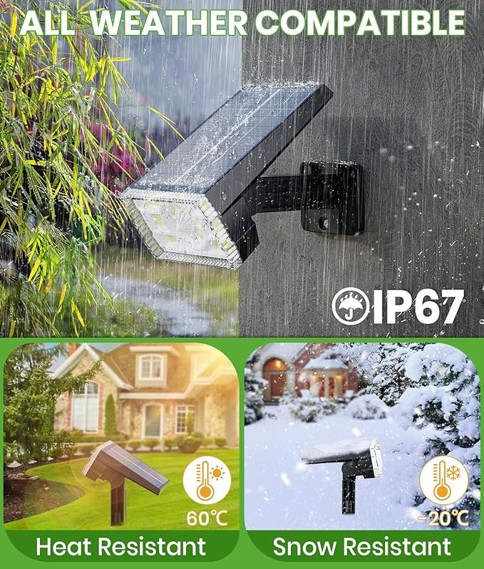 Bright Solar Spot Lights Outdoor 4 Pack, [58 LED/12000K/3 Modes] Solar Lights Outdoor Waterproof IP67, Auto On/Off, 2-in-1 Wall Light Flood Light for Tree Yard Garden Pathway BITPOTT