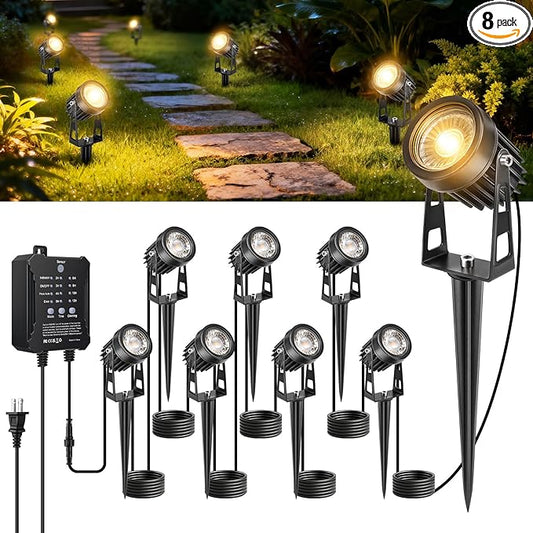 All-in-One Low Voltage Landscape Lighting Kit, 8 Pack Landscape Lights with Smart Transformer, Dimmable Waterproof Outdoor LED SpotLights, 24V LED Landscape Lights for Yard, Garden(Warm White) LightingWill
