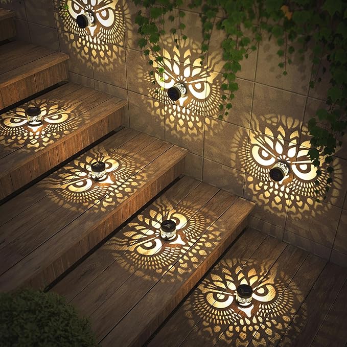 4 Pack Solar Fence Lights Metal Solar Powered Outdoor Wall Deck Step Lights Owl Theme Waterproof Fence Light for Garden Post Patio Backyard Yard Decor, Gardening Gifts for Women Mom Grandma gardencave