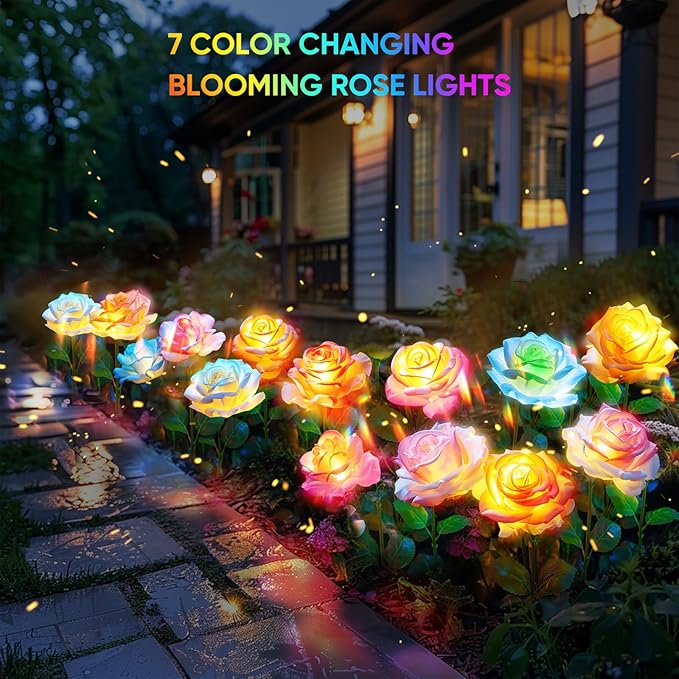 Solar Lights Outdoor Waterproof for Garden Decor, 4 Pack Solar Garden Lights for Outside, Outdoor Solar Lights for Yard with Solar Flowers Lights, Solar Powered Yard Decorations BOMIERMakeYourHomeBetter