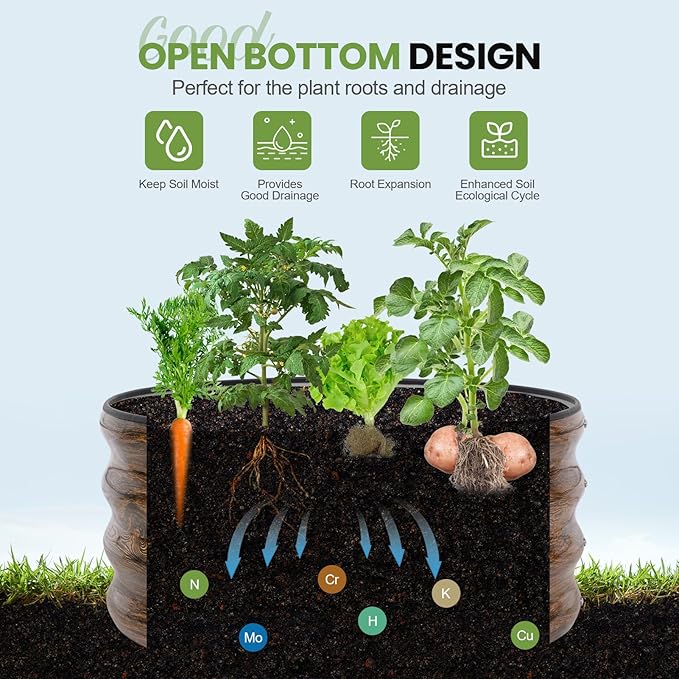 G GOOD GAIN Round Raised Garden Bed - 3Pcs 2x2x1ft Galvanized Steel Planter Boxes Outdoor with Rubber Edge Trim | Metal Raised Beds for Gardening Vegetables Flowers Fruits Herbs (Wood Grain) GGOODGAIN