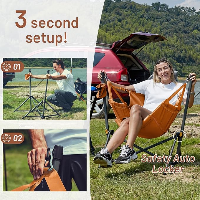 TIMBER RIDGE Hammock Camping Chair with Adjustable Backrest, Heavy Duty Folding Hammock Chair Supports 300lbs, Portable Hammock Chair for Camping, Travelling and Patio, Orange 2 Pack TIMBERRIDGE