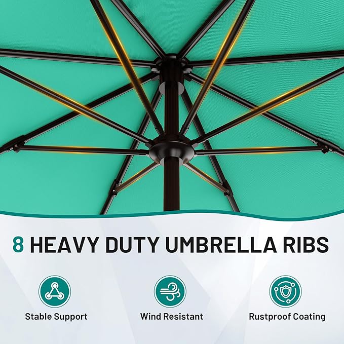 AreShark 9 FT Patio Umbrella for Outdoor, Outdoor Umbrella with Push Button Tilt and Crank, Outdoor Patio Umbrellas with 8 Sturdy Ribs for Market, Garden, Deck, Backyard, Pool (Peacock Blue) Rootora