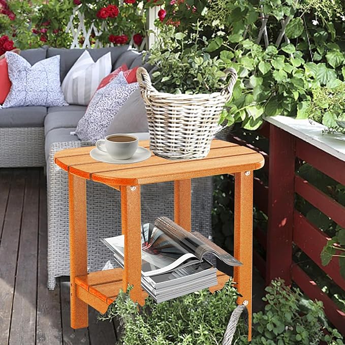 LZRS Double Adirondack Side Table, Outdoor Side Tables, End Tables for Patio, Backyard,Pool, Indoor Companion, Easy Maintenance & Weather Resistant(Orange) LZRSPET