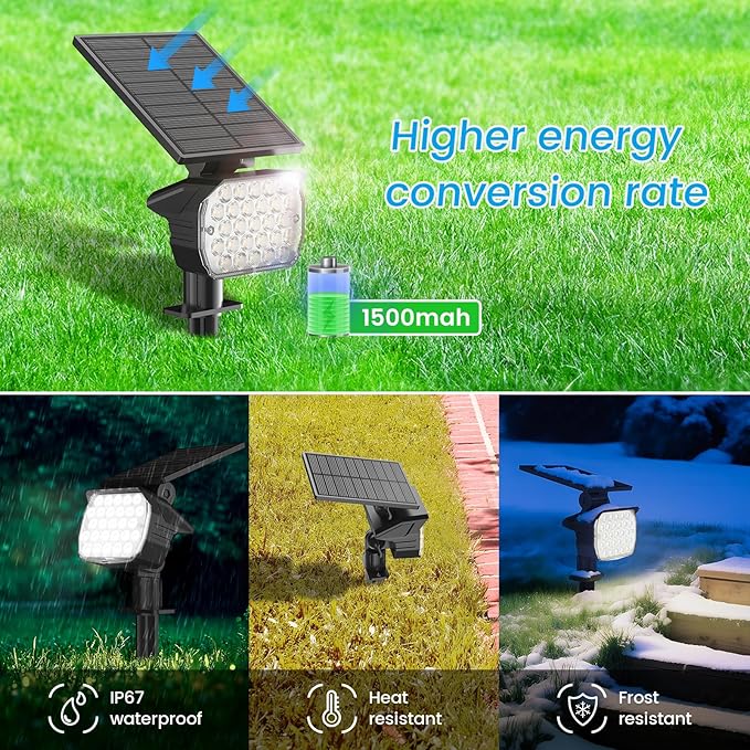VOLISUN Solar Spotlight Outdoor, IP67 Waterproof Solar Landscape Spot Lights，Uplights for Yard Garden Pathway - 8 Pack (Cool White) 27 LED 3 Lighting Modes VOLISUN