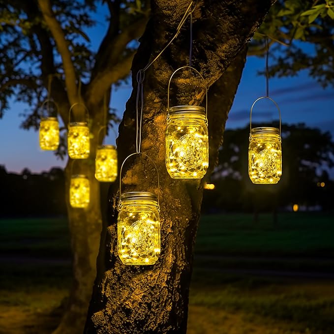 GIGALUMI Solar Mason Jar Lights, 12 Pack 30 Led String Fairy Lights Garden Lights Outdoor Waterproof Metal Lid Hanging Solar Lanterns for Outdoor, Garden, Patio, Lawn, Balcony Decoration GIGALUMI