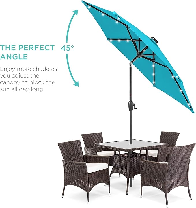 Best Choice Products 7.5ft Outdoor Solar Market Table Patio Umbrella for Deck, Pool w/Tilt, Crank, LED Lights - Sky Blue BestChoiceProducts