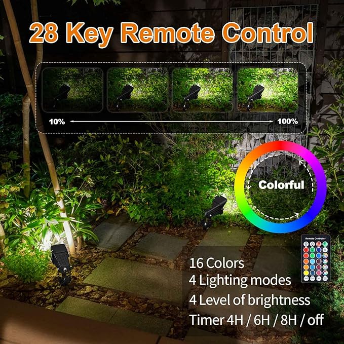Christmas Spotlight 10W LED Color Changing Outdoor Hallowmas Spot Lights Timer Remote IP65 Waterproof RGB Metal Case Spotlights with Stake Stand for Yard Garden Lawn House, 2 Lights TENSUL