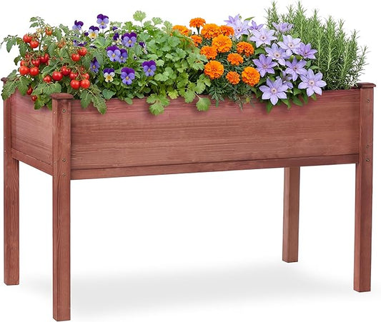 Raised Garden Bed with Legs, 48x24x30'', Outdoor Wood Elevated Planter Box, Thick Legs, w/Liner OutdoorFurniture