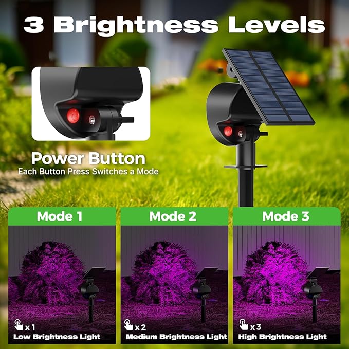 nipify 2 Pack Solar Spot Lights Outdoor Waterproof, Solar Spotlight Light for Outside Yard Landscape Lighting Pathway Lights Wall Auto On/Off, Purple Nipify