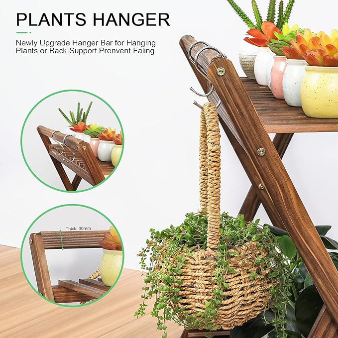 Indoor Plant Stand for Multiple Plants 2 Tier Wood Corner Plant Shelf Rack with Planter Hanger Outdoor Flower Pot Stand Holder for Yard Patio Garden Balcony Porch Living Room ( Rustic X-Cross) TOVACU