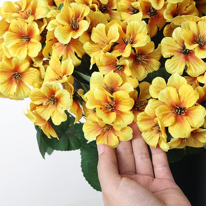 2 Pack Artificial Geranium Flowers Topitary Trees for Outdoors, UV Resistant Geraniums Potted Bushes Look Real Silk Faux Plants for Front Door Garden Porch Planter Farmhouse Home Decor (Yellow) GLIDLION