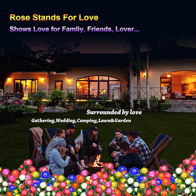 Solar Flower Lights Outdoor - Upgraded New Material Two Modes Realistic LED Solar Powered Waterproof Lights with 5 Roses, Solar Decorative Stake Lights for Garden (Multicolor, 4 Pack) LightYourLife