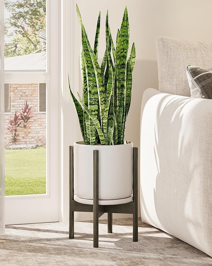 Adjustable Plant Stand Indoor, Bamboo Plant Stand Fits 8 9 10 11 12 Inches, Small Corner Planter Holder for Indoor Plants, Single Floor Plant Stands for Living Room Balcony, Tea Brown Tall Gentingbro