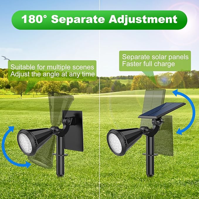 Solar Spot Lights Outdoor Waterproof 180° Adjustable Solar Powered Landscape Lights for Yard 4 Lighting Modes Solar Spotlights for Pathway Garden Outside Wall Pool Porch (2 Pack, Warm White) TadyrealSolarLights