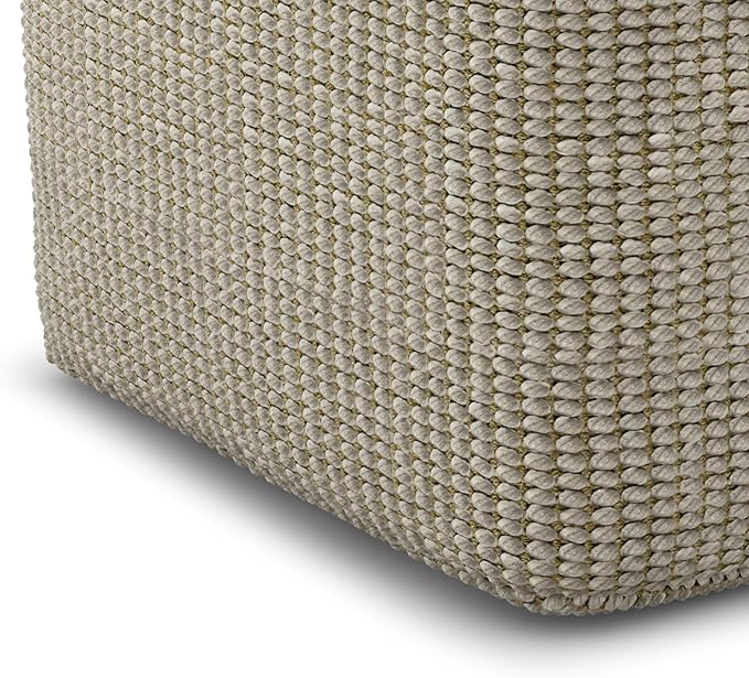 SIMPLIHOME Zelma Square Pouf – 18 inch Wide Upholstered PET Polyester Ottoman in Cream and Natural, Boho Indoor/Outdoor Footstool or Extra Seating for Living Room, Bedroom, or Patio, Assembled SimpliHome