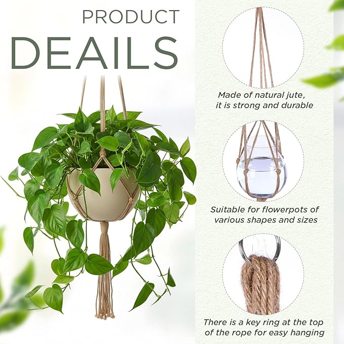 EBOOT 2 Pack 33 Inch Large Macrame Plant Hanger Rope to Hang Flower Pot Plant Holder for Indoor Outdoor Decorations, 4 Legs (Linen Color) eBoot