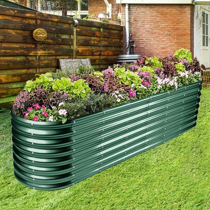 Land Guard 8×2×2ft Galvanized Raised Garden Bed Kit, Raised Garden Boxes Outdoor, Oval Metal Raised Garden Beds for Vegetables, Forest Green LandGuard